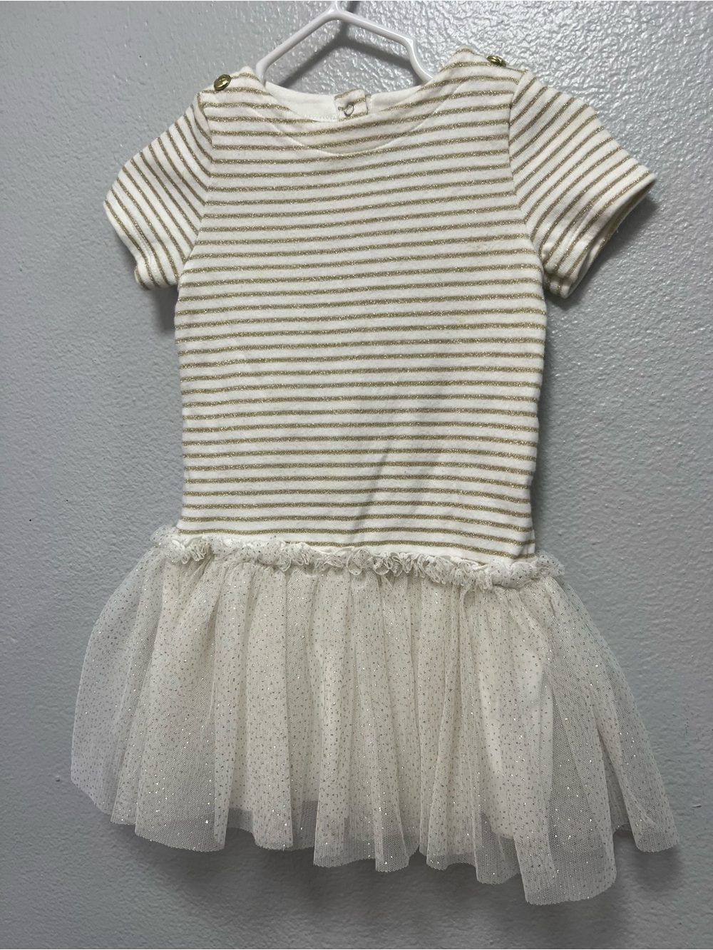 Petit bateau 12 month Cream & Gold Striped Tulle Dress French brand